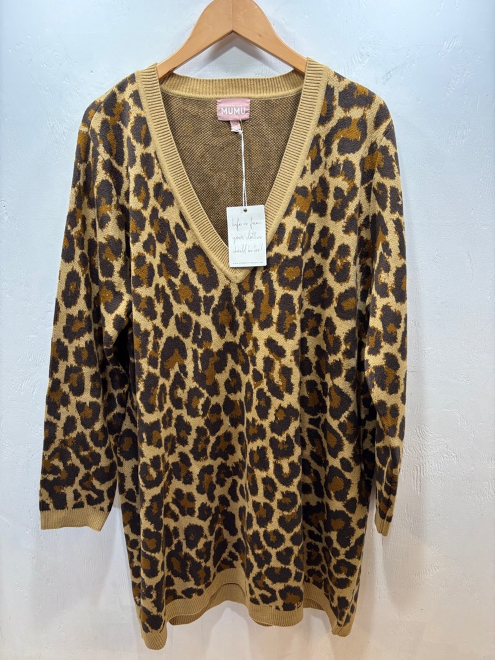 Show Me Your Mumu Hartford Sweater Dress Leopard V -Neck Print Size 1X NWT Plus